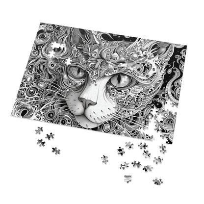 Black and White Cat Sketch Jigsaw Puzzle (30, 110, 252, 500,1000-Piece)