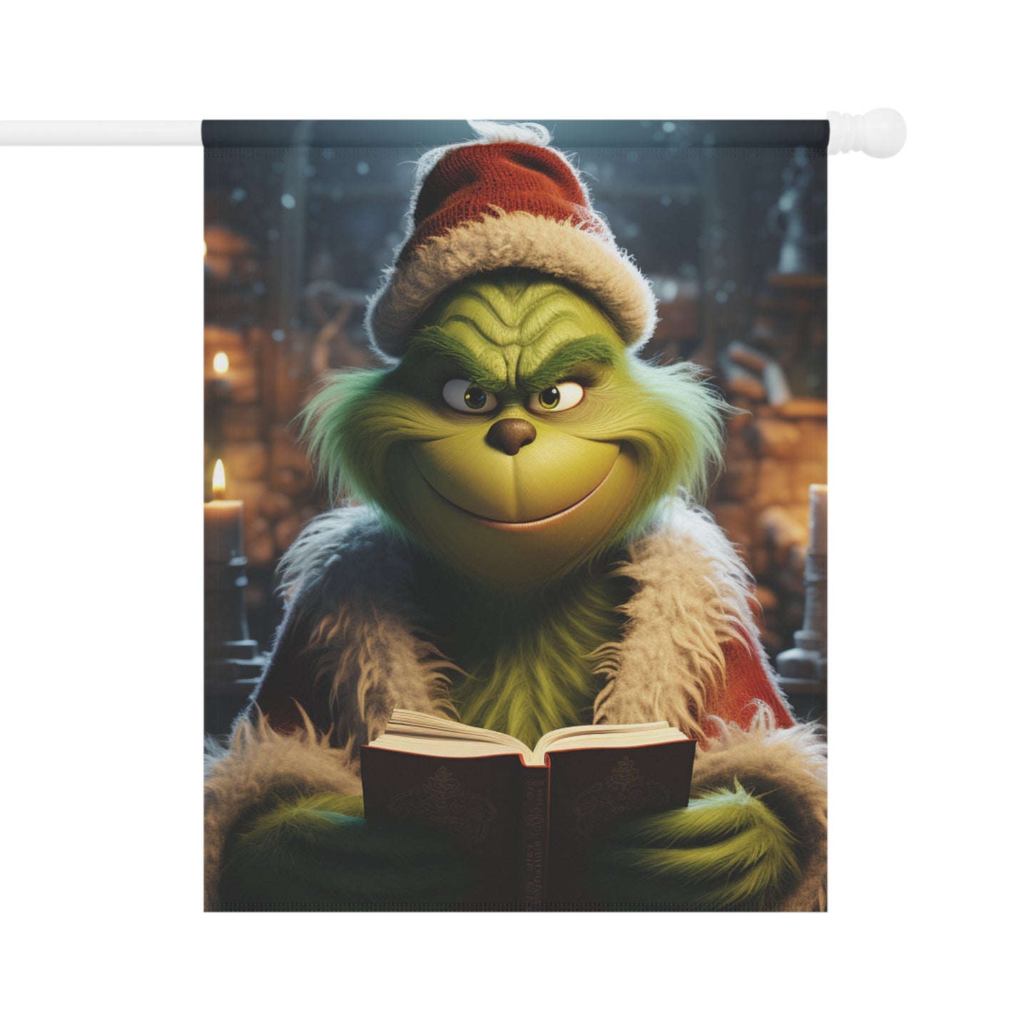 The Grinch Reading a Book  Garden & House Banner