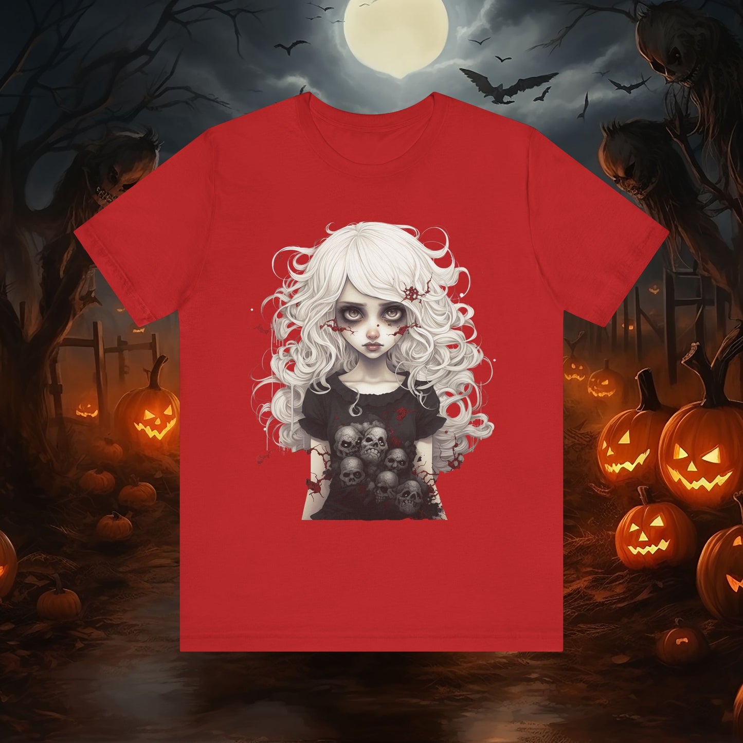 Creepy Doll Halloween Unisex Jersey Short Sleeve Tee