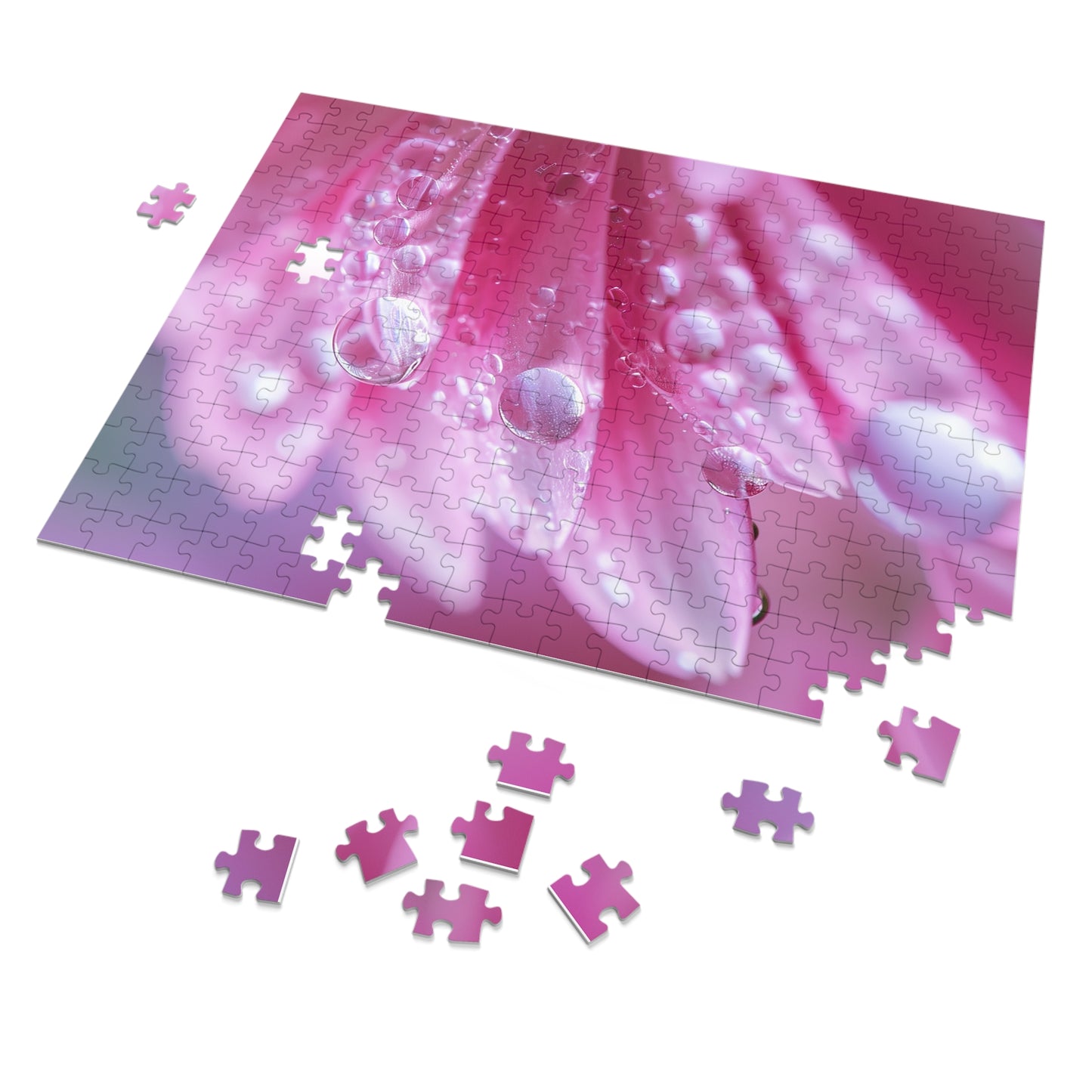 Pink Petals with Dew Drops  Jigsaw Puzzle (30, 110, 252, 500,1000-Piece)