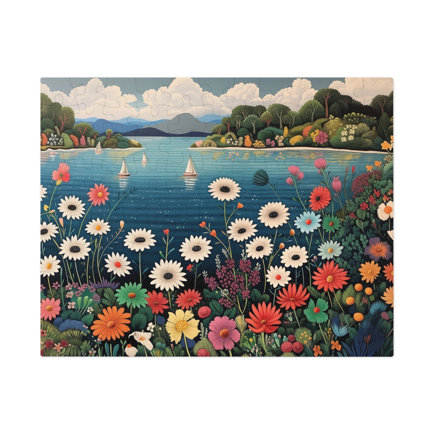 Colorful Flowers and Sailboats Jigsaw Puzzle (30, 110, 252, 500,1000-Piece)