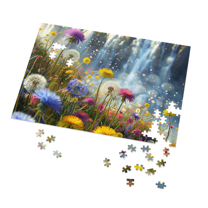 Wildflowers at the Waterfall  Jigsaw Puzzle (30, 110, 252, 500,1000-Piece)