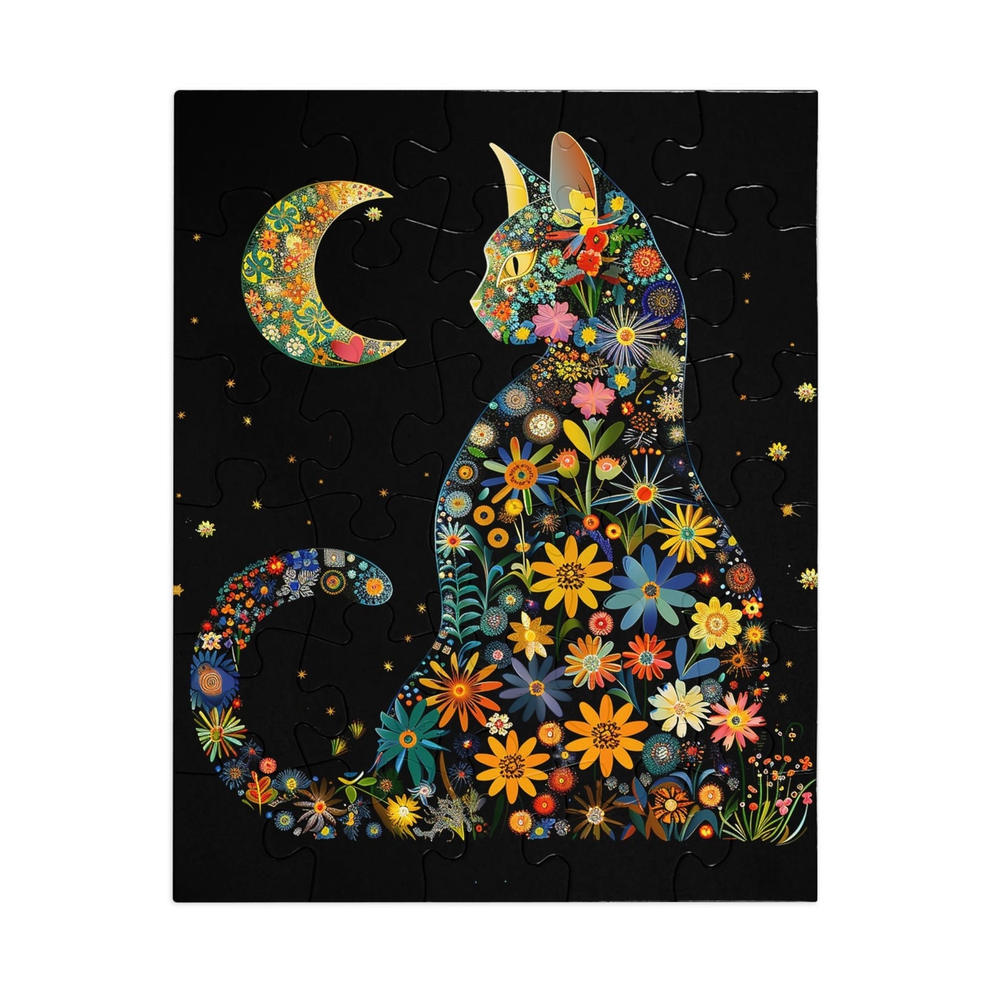 Flower Cat with the Night Sky Jigsaw Puzzle (30, 110, 252, 500,1000-Piece)