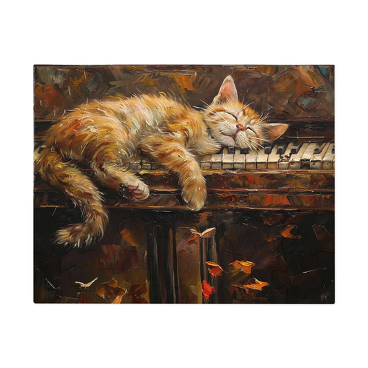 Sleeping Kitty on an Antique Piano  Jigsaw Puzzle (30, 110, 252, 500,1000-Piece)