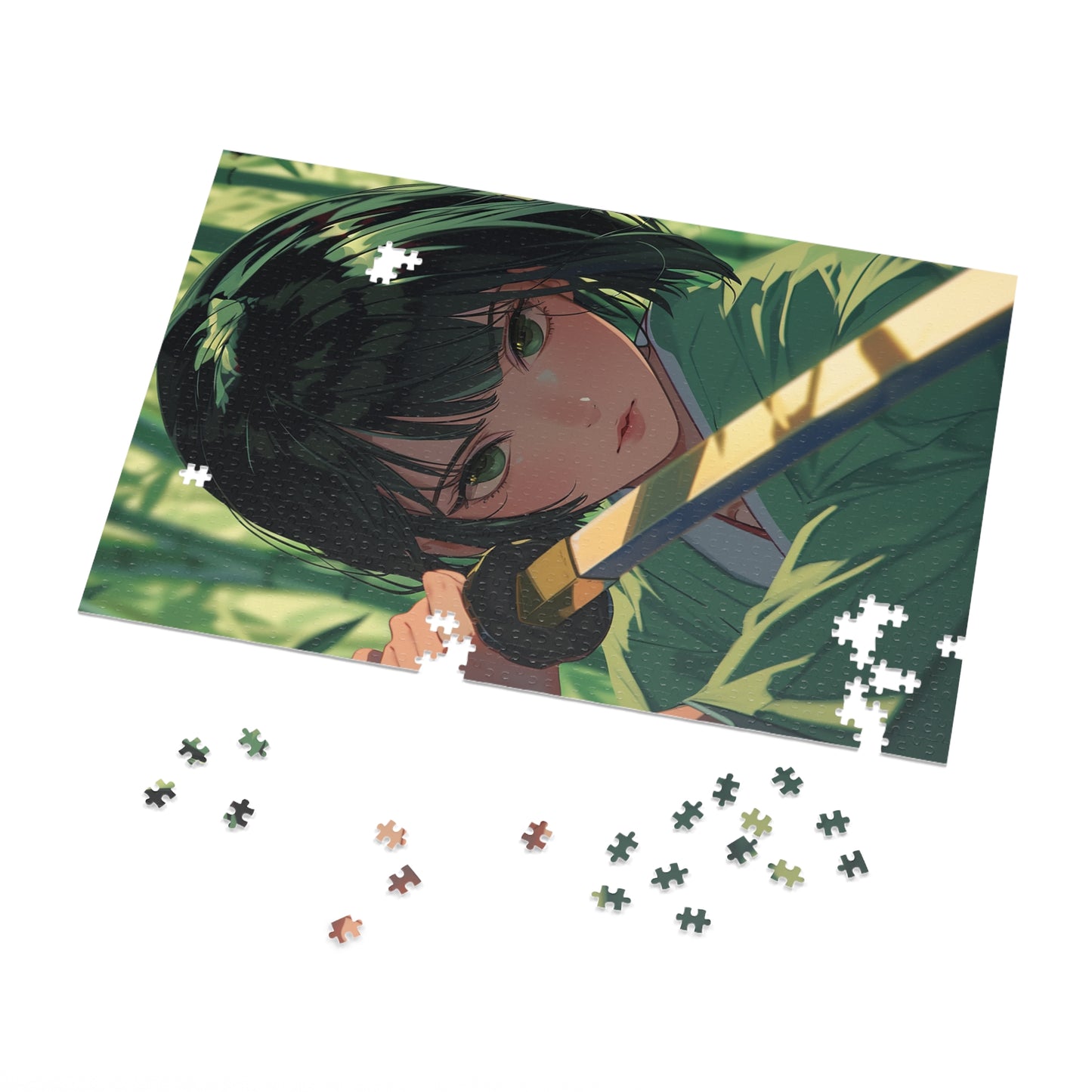 Green Eyed Japanese Anime Warrior  Jigsaw Puzzle (30, 110, 252, 500,1000-Piece)