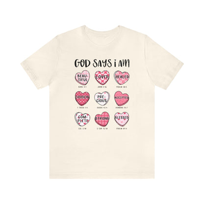 God Says I Am Candy Hearts  Unisex Jersey Short Sleeve Tee