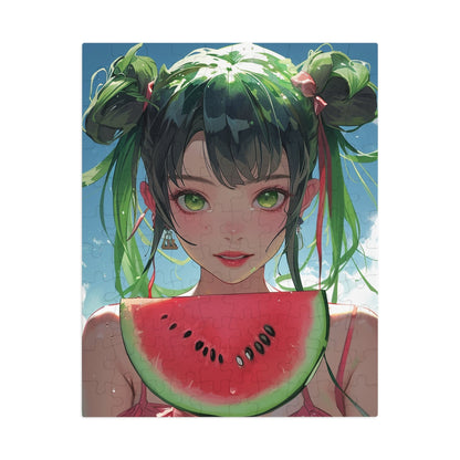 Young Anime Girl with a Watermelon  Jigsaw Puzzle (30, 110, 252, 500,1000-Piece)