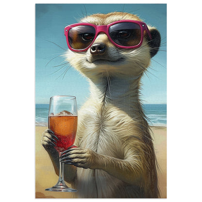 Meerkat at the Beach Enjoying a Glass of Wine Jigsaw Puzzle (30, 110, 252, 500,1000-Piece)