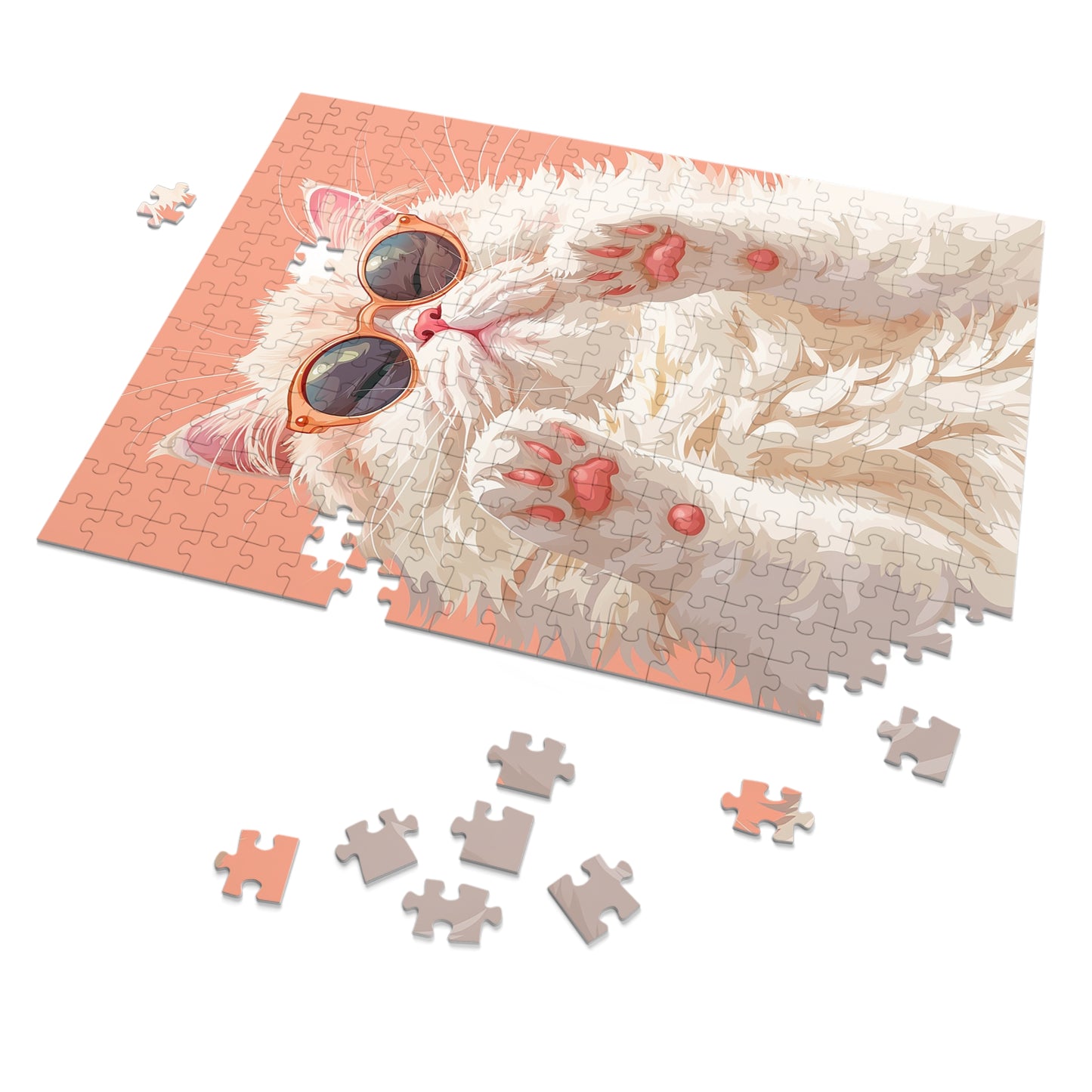 Pretty White Cat with Pink Sunglasses Jigsaw Puzzle (30, 110, 252, 500,1000-Piece)