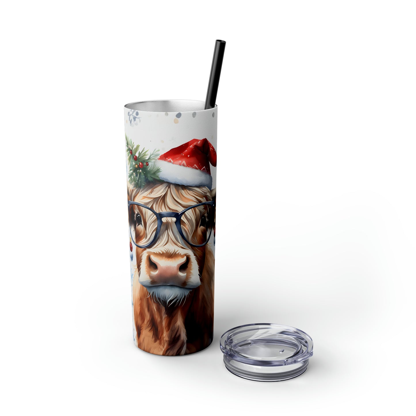 Christmas Cow  Skinny Tumbler with Straw, 20oz