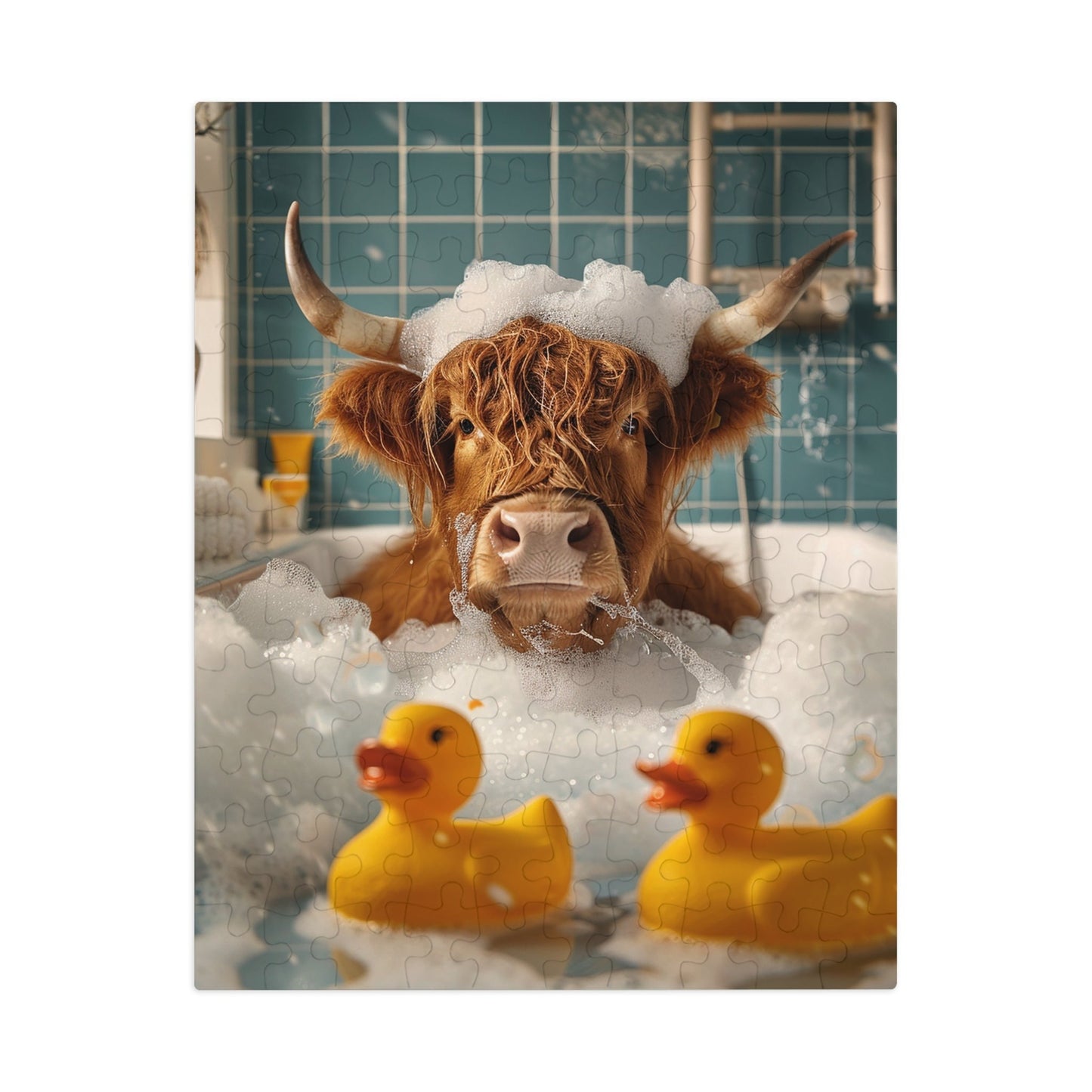 Highland Cow and Her Rubber Duckies Jigsaw Puzzle (30, 110, 252, 500,1000-Piece)