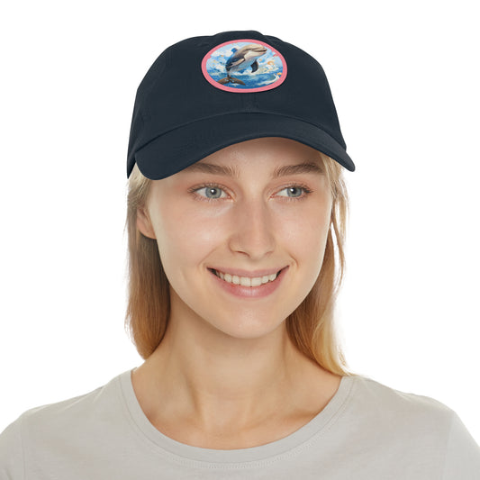 Happy Dolphin Dad Hat with Leather Patch (Round)