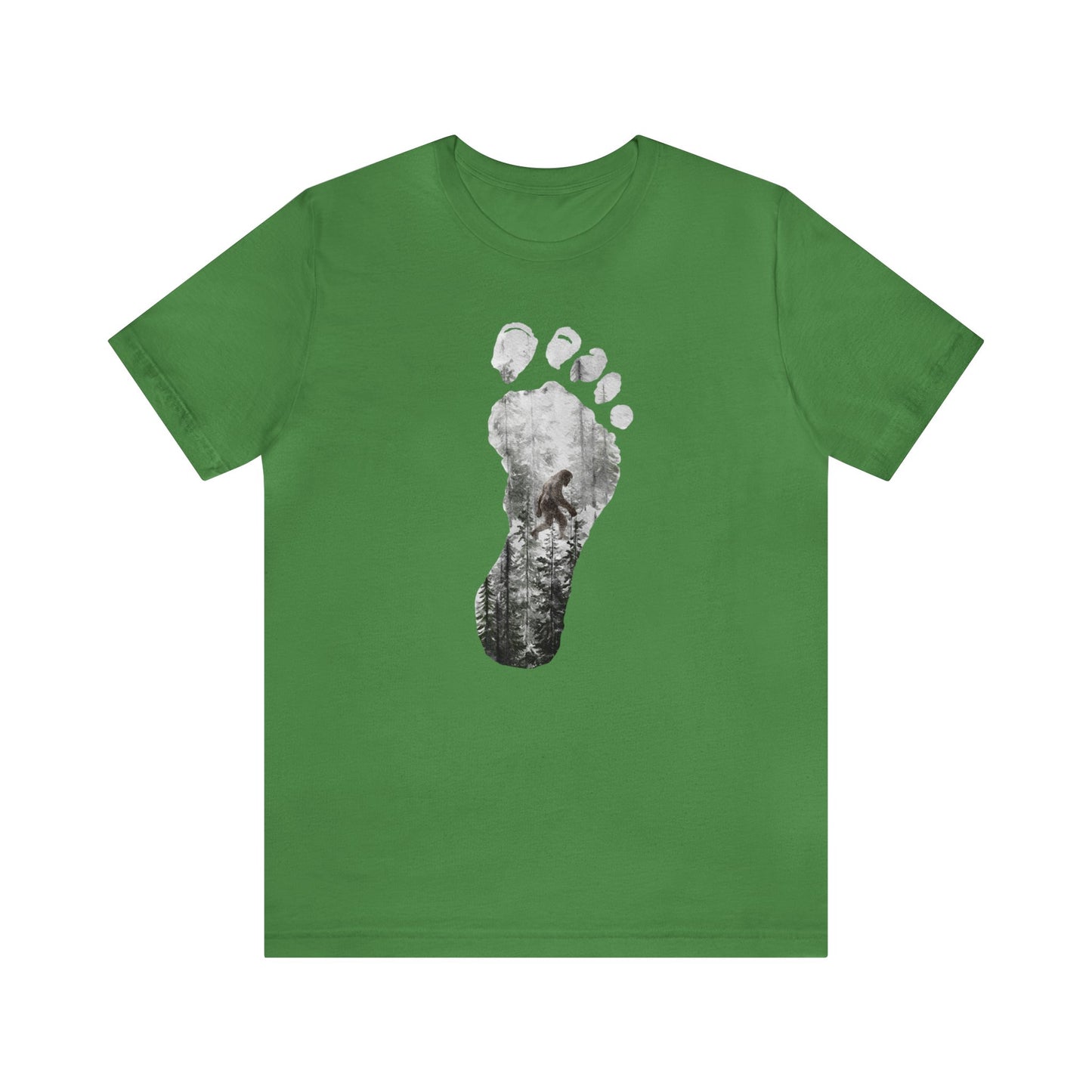 Bigfoot in the Forest Foot Print  Unisex Jersey Short Sleeve Tee