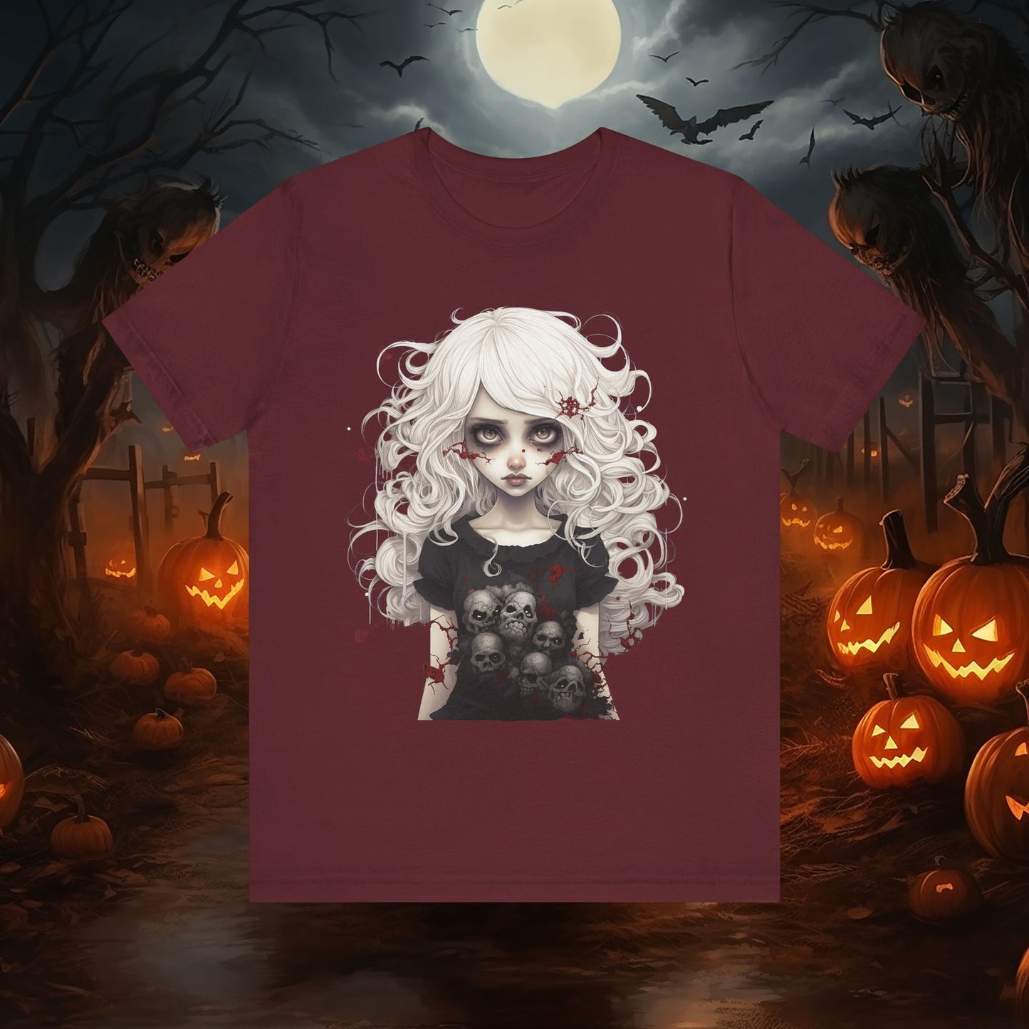 Creepy Doll Halloween Unisex Jersey Short Sleeve Tee