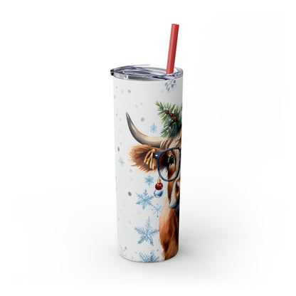 Christmas Cow  Skinny Tumbler with Straw, 20oz