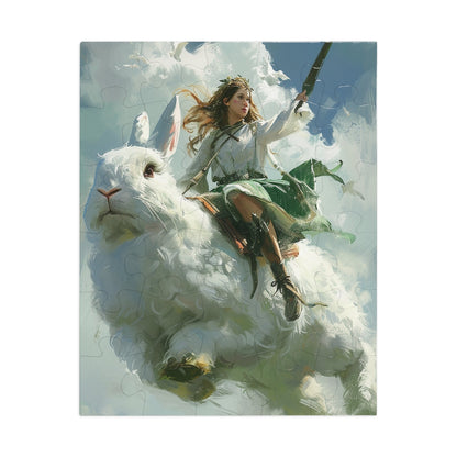 Futuristic Female Warrior Riding a Giant Rabbit Jigsaw Puzzle (30, 110, 252, 500,1000-Piece)