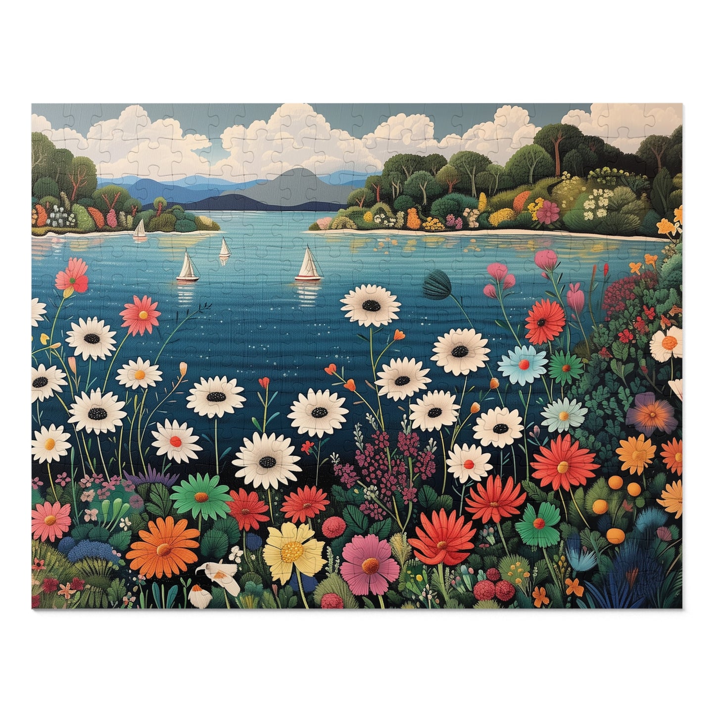 Colorful Flowers and Sailboats Jigsaw Puzzle (30, 110, 252, 500,1000-Piece)