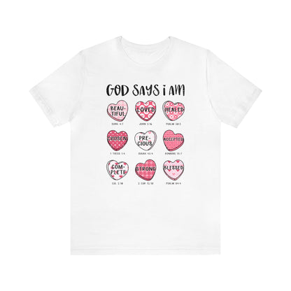 God Says I Am Candy Hearts  Unisex Jersey Short Sleeve Tee