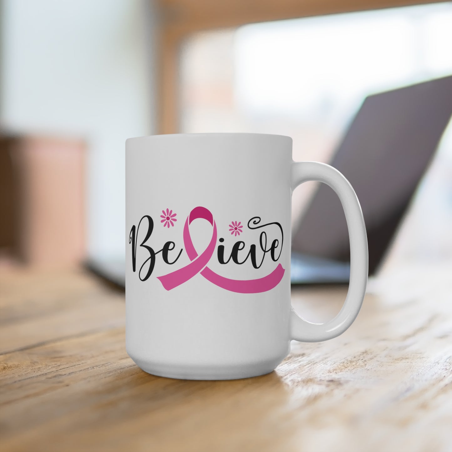 Breast Cancer Awareness Believe Pink Ribbon Coffee Cup Ceramic Mugs (11oz\15oz\20oz)