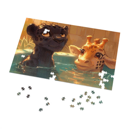 Panther and Giraffe Relaxing in a Hot Tub  Jigsaw Puzzle (30, 110, 252, 500,1000-Piece)