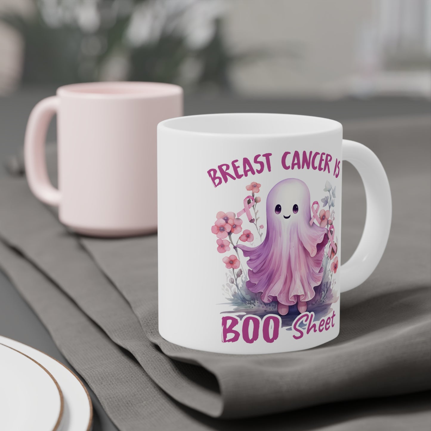 Boo Sheet Breast Cancer Awareness Motivational Halloween Ceramic Mugs (11oz\15oz\20oz)