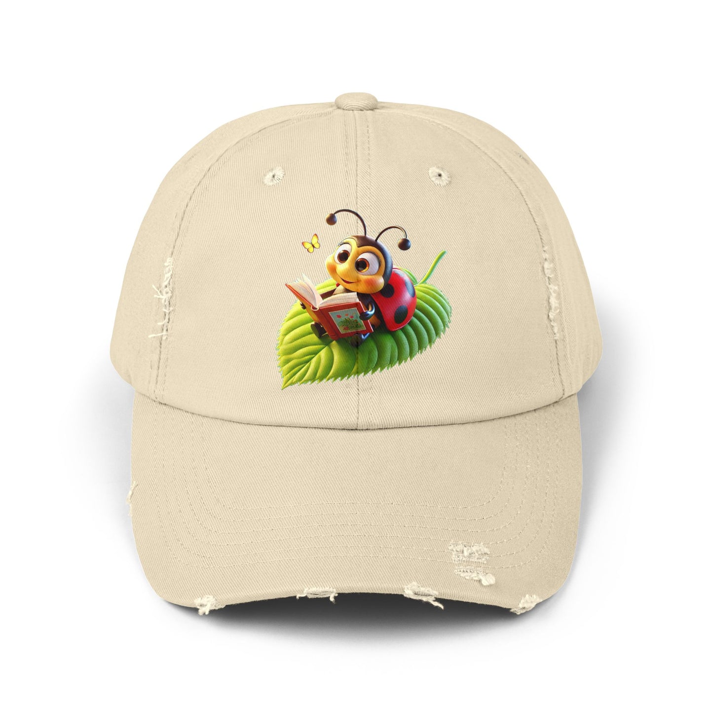 The Ladybug Reading Her Book   Distressed Cap - Unisex