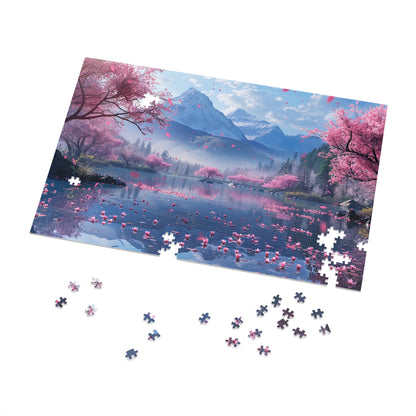 Japan Landscape Lake with Cherry Blossoms  Jigsaw Puzzle (30, 110, 252, 500,1000-Piece)