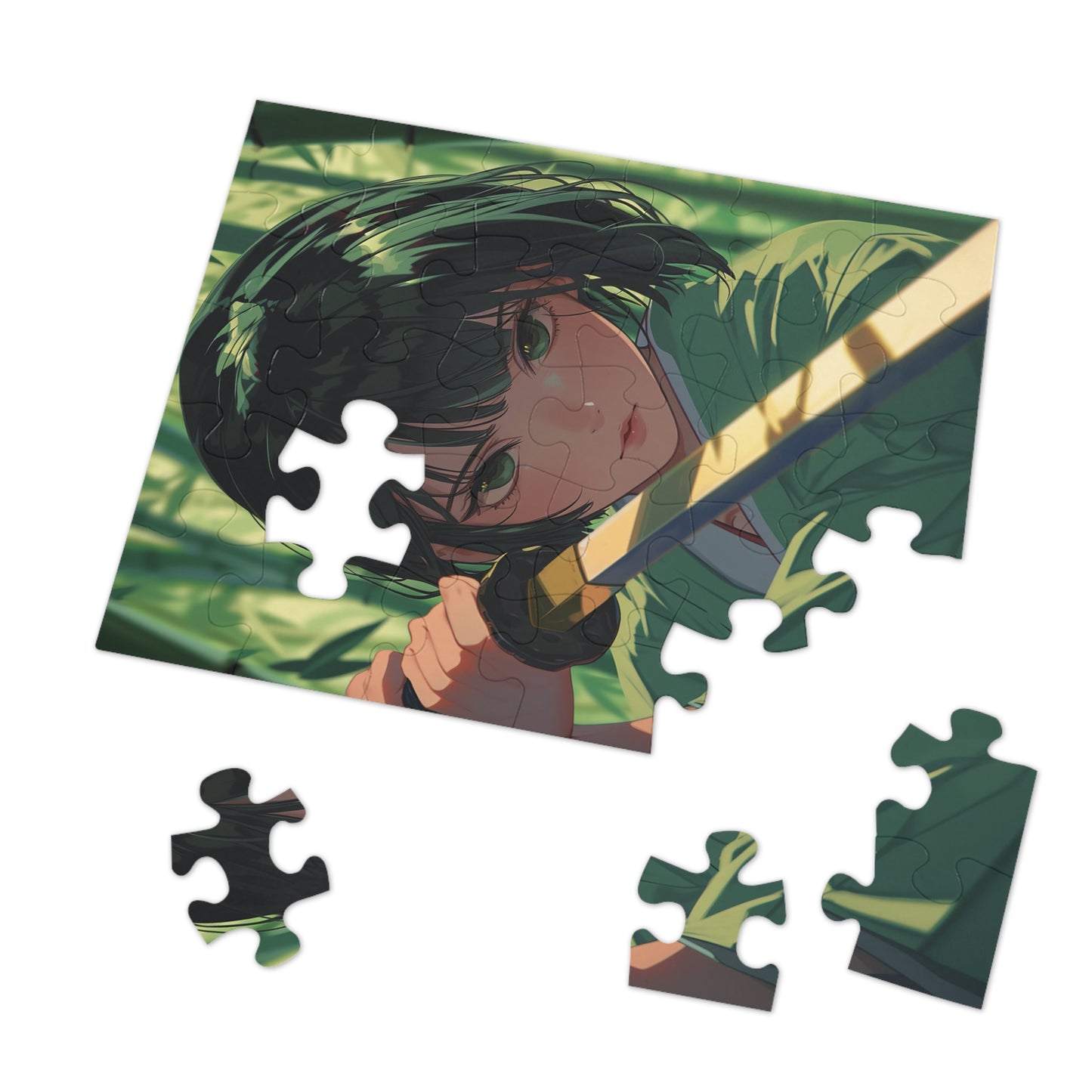 Green Eyed Japanese Anime Warrior  Jigsaw Puzzle (30, 110, 252, 500,1000-Piece)