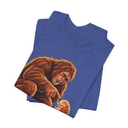 Bigfoot Boops a Dog  Unisex Jersey Short Sleeve Tee