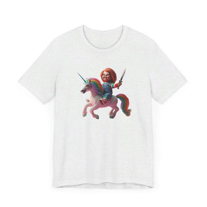 Chucky on his Unicorn!  Unisex Jersey Short Sleeve Tee