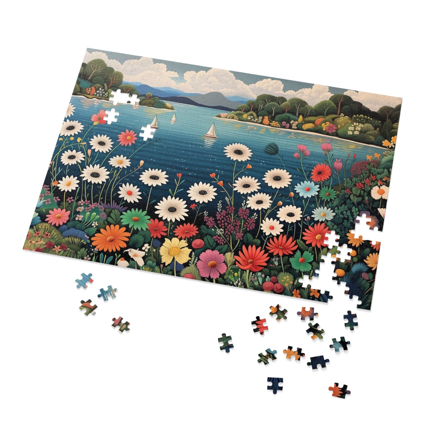 Colorful Flowers and Sailboats Jigsaw Puzzle (30, 110, 252, 500,1000-Piece)