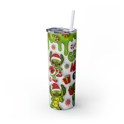 Lilo and Stitch Grinch Mode  Skinny Tumbler with Straw, 20oz