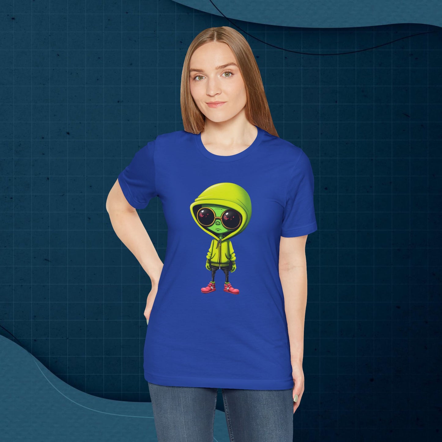 Hip Hop Alien with Grandma's Crew Personalized on Back   Unisex Jersey Short Sleeve Tee