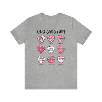 God Says I Am Candy Hearts  Unisex Jersey Short Sleeve Tee