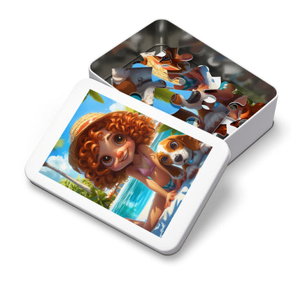 Redheaded Girl with her Puppy Jigsaw Puzzle (30, 110, 252, 500,1000-Piece)