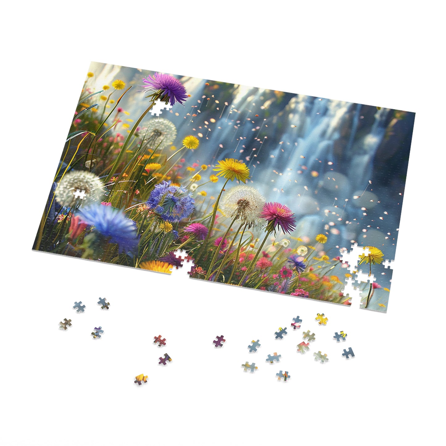 Wildflowers at the Waterfall  Jigsaw Puzzle (30, 110, 252, 500,1000-Piece)