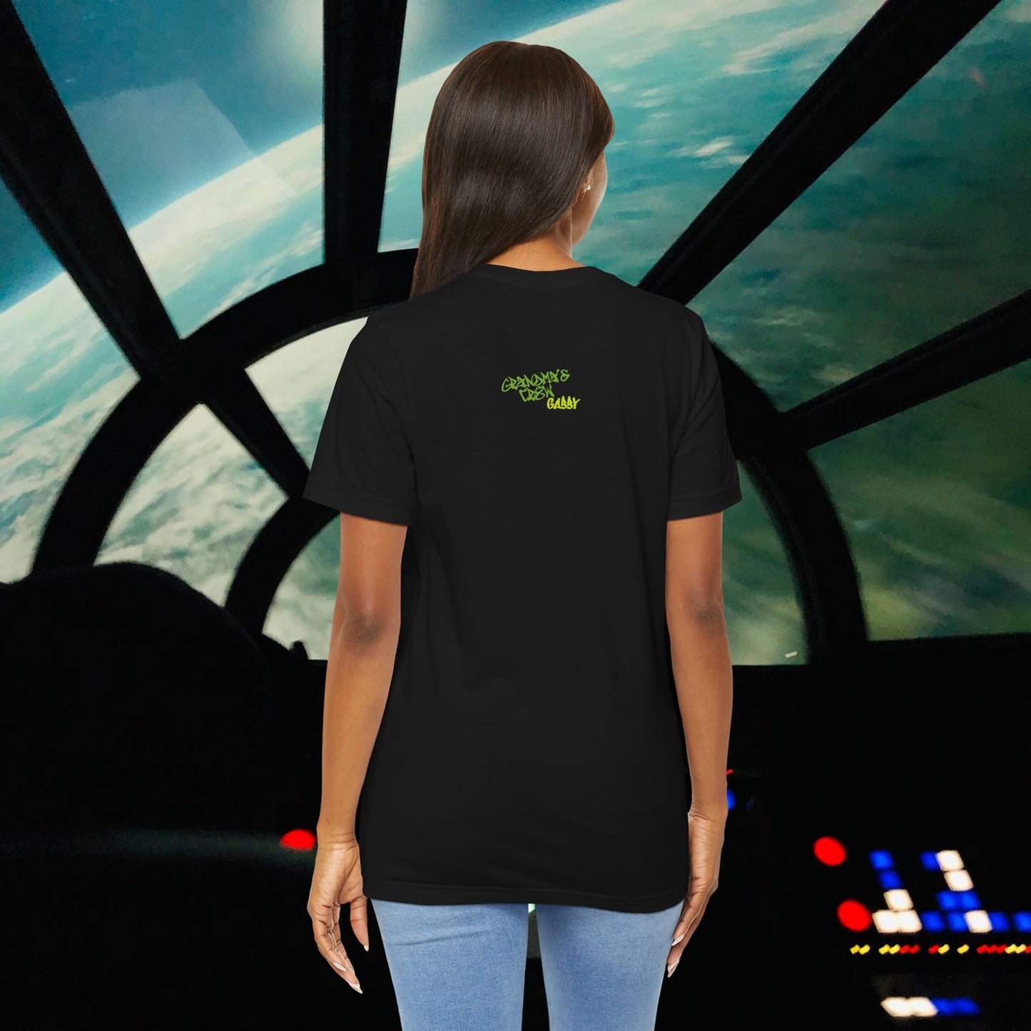 Hip Hop Alien with Grandma's Crew Personalized on Back   Unisex Jersey Short Sleeve Tee