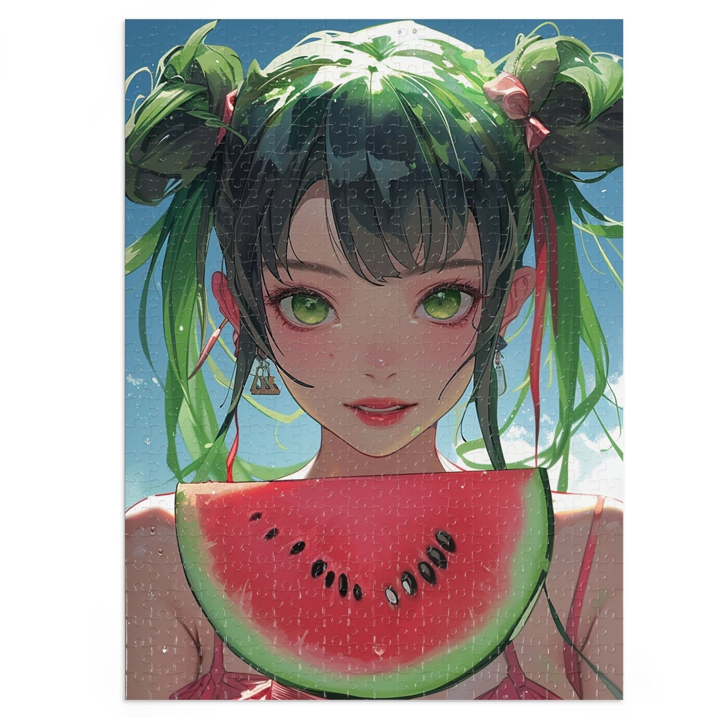 Young Anime Girl with a Watermelon  Jigsaw Puzzle (30, 110, 252, 500,1000-Piece)