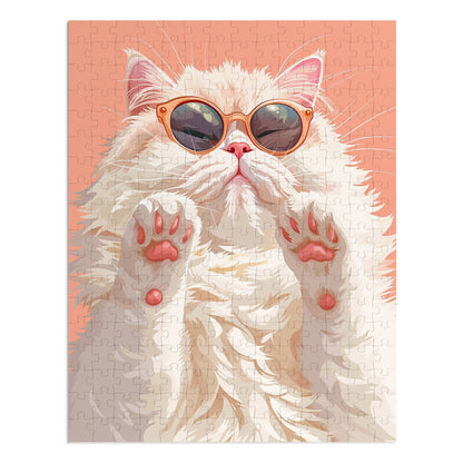 Pretty White Cat with Pink Sunglasses Jigsaw Puzzle (30, 110, 252, 500,1000-Piece)