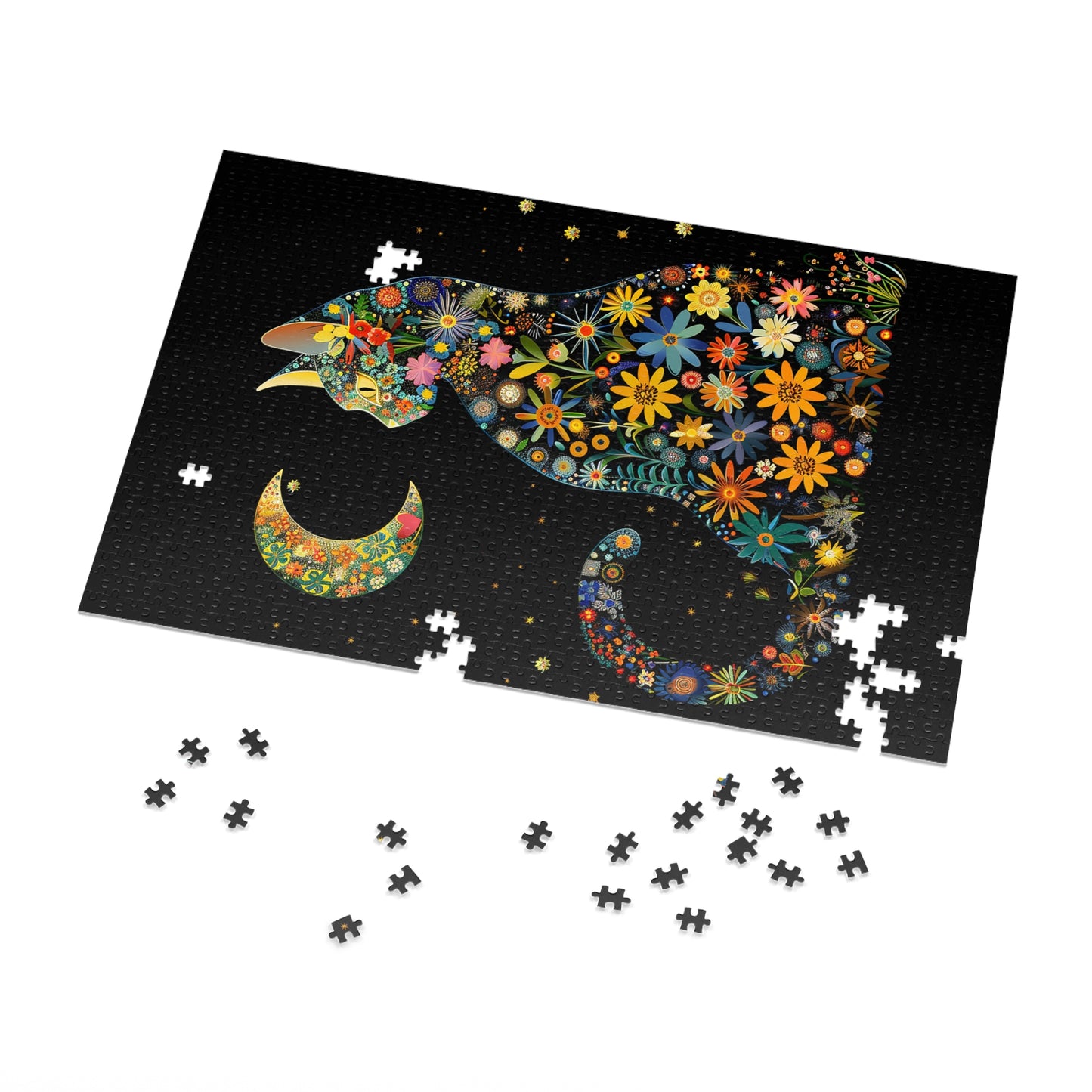 Flower Cat with the Night Sky Jigsaw Puzzle (30, 110, 252, 500,1000-Piece)