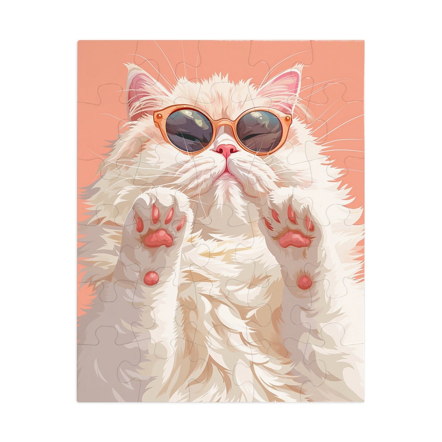 Pretty White Cat with Pink Sunglasses Jigsaw Puzzle (30, 110, 252, 500,1000-Piece)