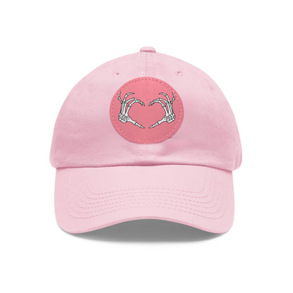 Skeleton Heart Hands Embroidery Dad Hat with Leather Patch (Round)