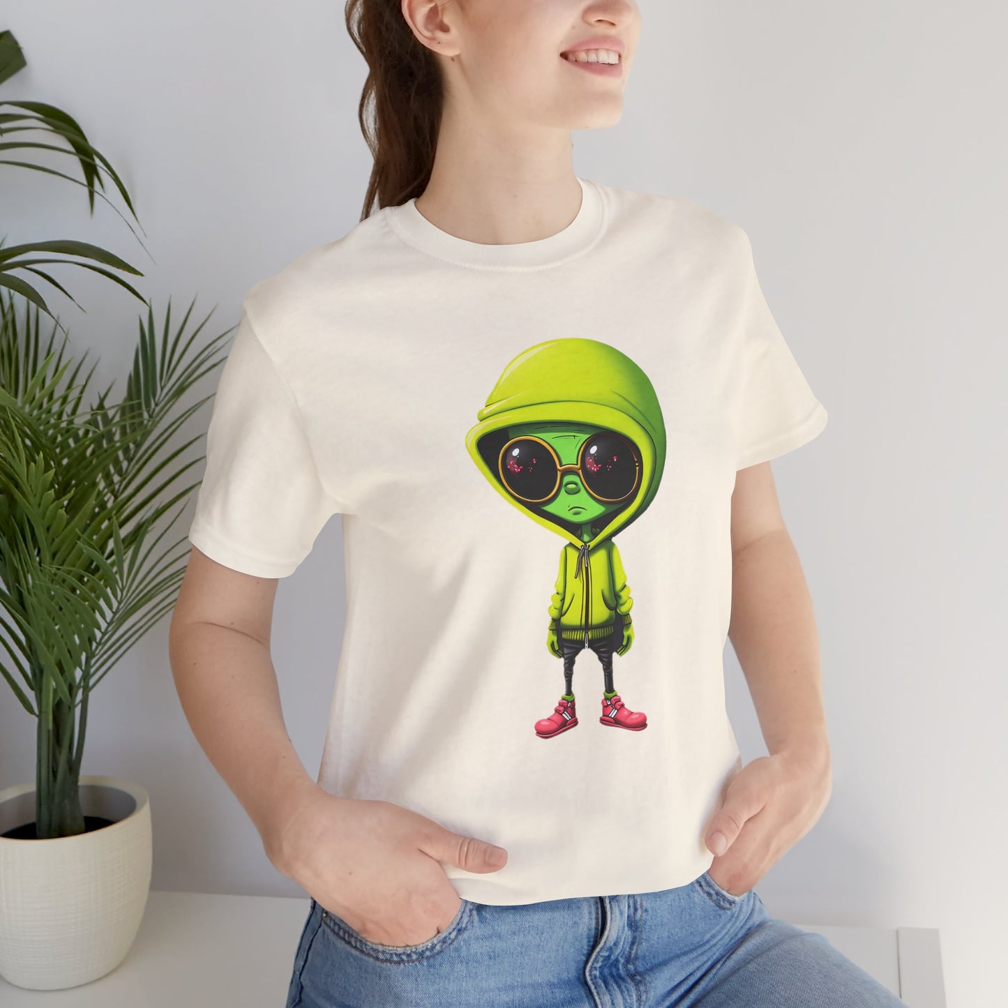 Hip Hop Alien with Grandma's Crew Personalized on Back   Unisex Jersey Short Sleeve Tee