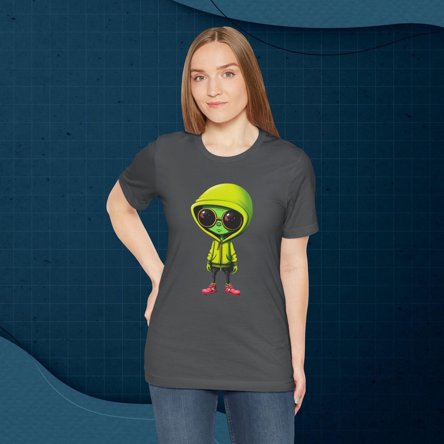 Hip Hop Alien with Grandma's Crew Personalized on Back   Unisex Jersey Short Sleeve Tee