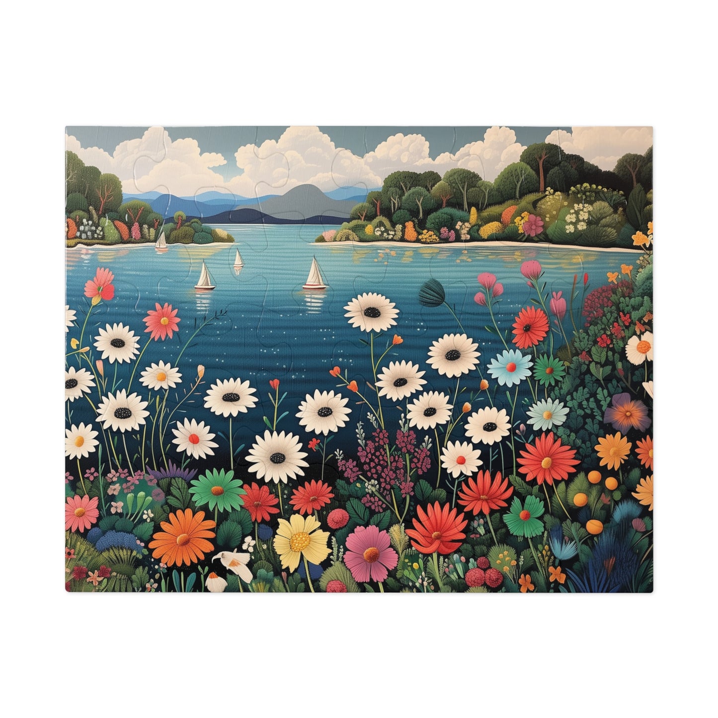 Colorful Flowers and Sailboats Jigsaw Puzzle (30, 110, 252, 500,1000-Piece)