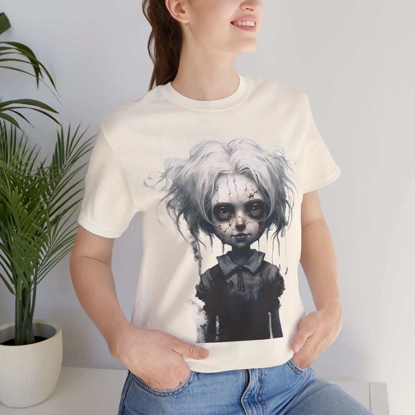 Creepy Doll Halloween Unisex Jersey Short Sleeve Tee