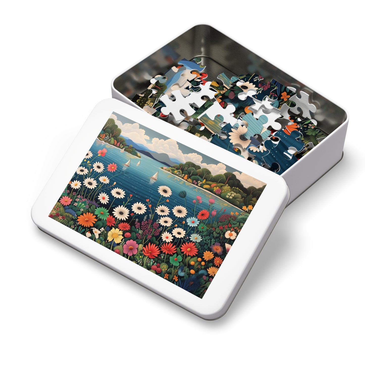 Colorful Flowers and Sailboats Jigsaw Puzzle (30, 110, 252, 500,1000-Piece)