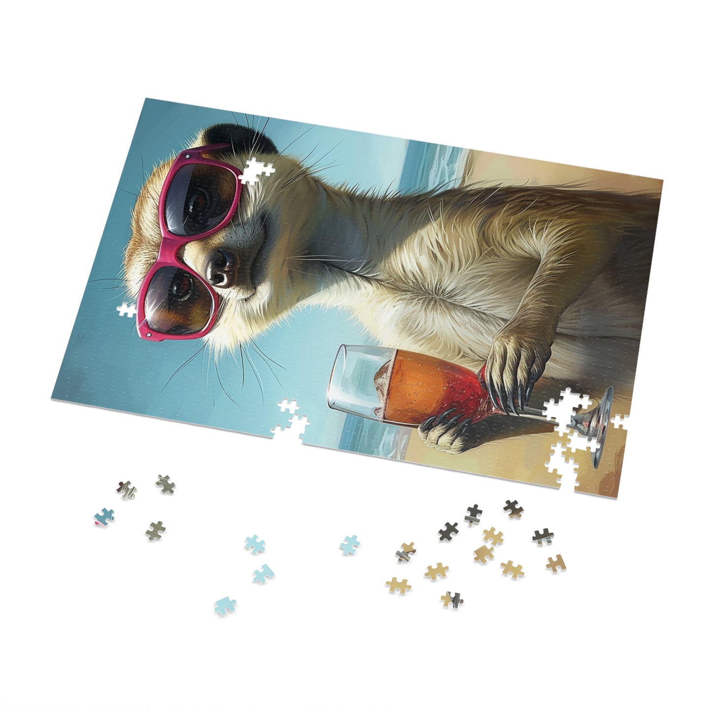 Meerkat at the Beach Enjoying a Glass of Wine Jigsaw Puzzle (30, 110, 252, 500,1000-Piece)