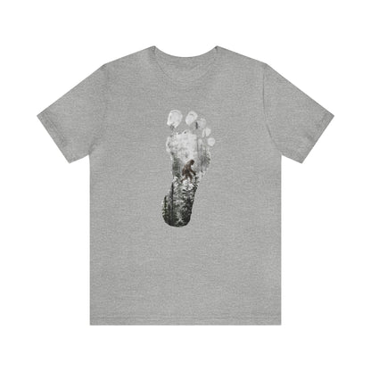 Bigfoot in the Forest Foot Print  Unisex Jersey Short Sleeve Tee