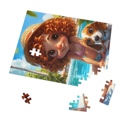 Redheaded Girl with her Puppy Jigsaw Puzzle (30, 110, 252, 500,1000-Piece)